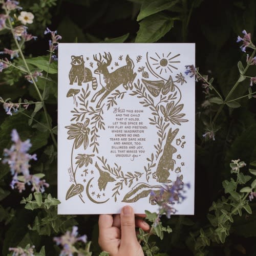 Woodland Nursery Blessing Letterpressed Art Print, New Baby, Nursery Decor, Baby Shower Gift