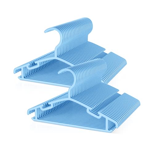 VILICK Kids Plastic Hangers, Baby Clothes Hangers for Closet 50 Packs Non-Slip Toddler Hanger for Infant Child Clothing, Small Children Hangers for Pants Coats Skirts (Blue)