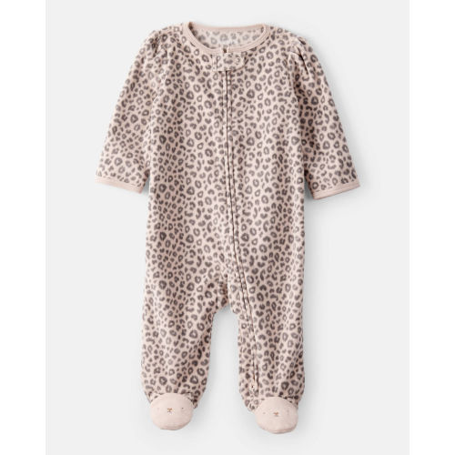 Baby Girl Leopard Print Loose Fit Long-Sleeve Sleep & Play Pajamas - Cream/Brown - Carter's | Carter's