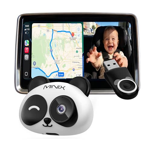 MINIX CA520 Wireless CarPlay Baby Car Camera for iPhone, 1080P HD Rear Seat Baby Monitor with Night Vision, 150° Wide View, Low Latency, Plug & Play for Factory Wired CarPlay Vehicles