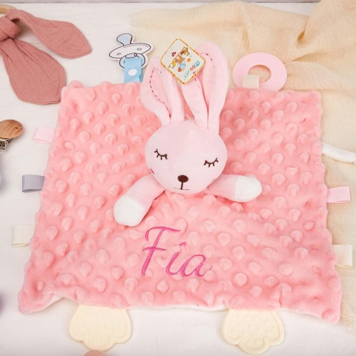 Personalized Animal Embroidered Baby Name Comforter,Rabbit Personalized Blanket,Embroidered Animal Blanket,aby Shower Gifts，Security Blanket