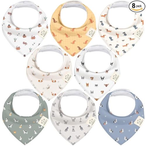 8-Pack Organic Baby Bandana Bibs for Boys, Girls – Super Absorbent Cotton Baby Bibs for Drooling and Teething, Extra Soft & Breathable Cloth, Infant, Toddler, Newborn 0-12 Months (Pets & Paws)