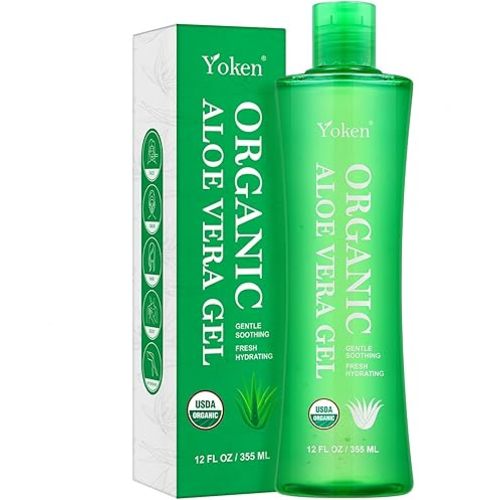 USDA Certified Organic Aloe Vera Gel 12oz, 99% Pure Aloe Vera Juice, Gel-to-Water Texture, Alcohol Free, No Added Fragrance, Face Body Hair Care, Cooling & Refreshing Summer Skincare