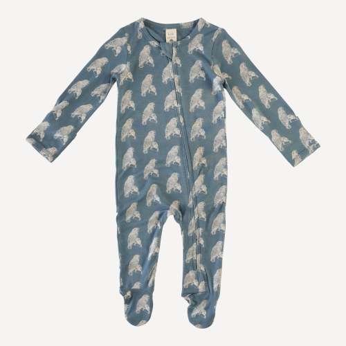 long sleeve zipper footie | blue opal parrot | lenzing modal