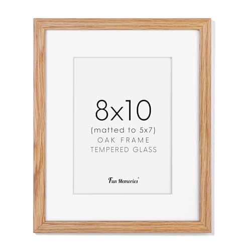 8x10 Picture Frame Wood, 8 x 10 Photo Frame for Wall & Tabletop Display, 8 by 10 Frames Made of Solid Oak Wood, Real Glass 8" x 10" Picture Frame, 8x10 Matted Frame for 5x7, Natural Oak Color, 1 Pack