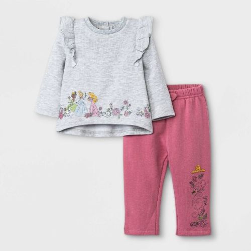Baby Girls' 2pc Disney Princess Fleece Top And Bottom Set - Burgundy Newborn