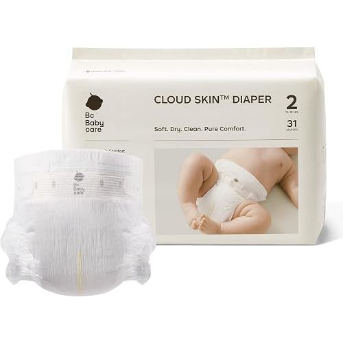 Bc Babycare Cloud Skin Baby Diapers, Size 2 (12-18 lbs), 31 Count – Ultra Soft & Dry, Leak-Proof Overnight Comfort, Hypoallergenic, Totally Chlorine-Free