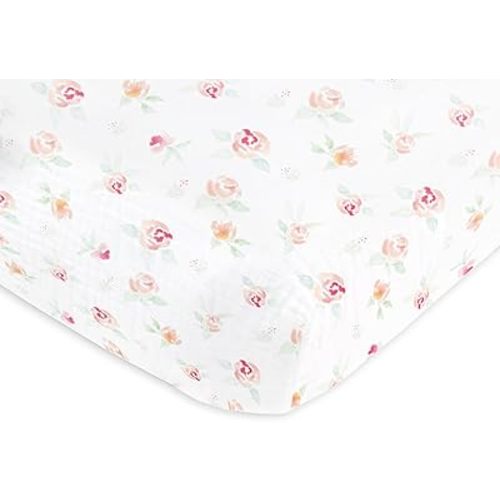 SwaddleDesigns Softest Cotton Muslin Fitted Crib Sheet, Toddler Sheet for Boys & Girls, Fits Standard Crib Mattress (28 x 52 inches), Watercolor Peachy Pink Floral