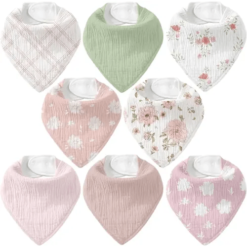 8 Pack Muslin Baby Bandana Bibs for Drooling and Teething