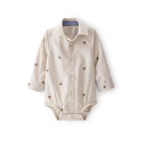 Baby Boys Poplin Acorn Print Long-Sleeve Bodysuit