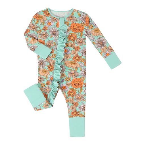 Unisex Baby Bamboo Viscose Long Sleeve Romper, Cute Prints Zipper Footless Jumpsuit, Toddler One-Piece Outfits