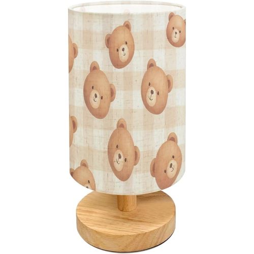 Table Lamps for Bedroom Cute Bear Faces Soft Pastel Tones Checkered Bedside Lamps Desk Lamp Table Lamp Night Light for Kids Nursery Living Room Office Home Decor