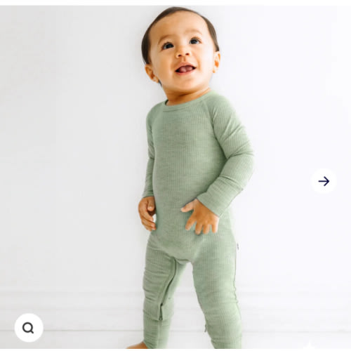 Heather Sage Ribbed Crescent Zippy - Little Sleepies