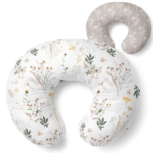 Pobibaby 1-Pack Premium Nursing Pillow Cover - Ultra Soft & Stretchy 96% Cotton, Breastfeeding Pillow Cover for Baby Boys and Girls (Wildflower)