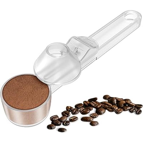 Coffee Scoop & Funnel for Reusable K Cup Refillable Coffee Pods, Coffee Measuring Spoon 2 Tablespoon Capacity, Scoop with Funnel for Ground Coffee, Protein Powder, Tea (Clear, 1 Pack)