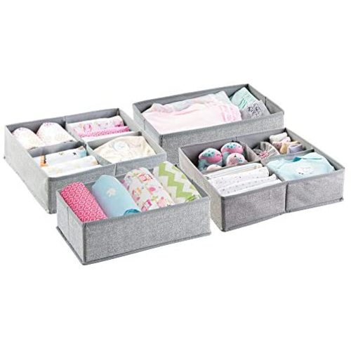 mDesign Soft Fabric Dresser Drawer and Closet Storage Organizer Set for Child/Kids Room, Nursery, Playroom - 4 Pieces, 10 Compartments, Set of 2 - Textured Print - Gray