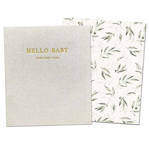 Baby Memory Book - First Year Keepsake - Gender Neutral Linen Milestone Book - Olive | Peachly – Peachly USA