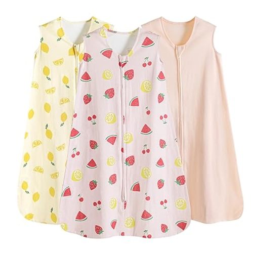 PHF Soft Baby Sleep Sack 6-12 Months 100% Cotton Baby Wearable Blanket, 2-Way Zipper 0.5 TOG Toddler Sleeping Bags 3 Pack, Comfy Sleep Bag for Baby Girls, Pink Floral (Medium)