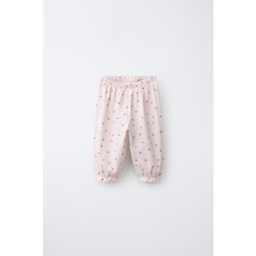 TEXTURED FLORAL PRINT TROUSERS - Pink / White | ZARA United States