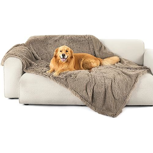 Bedsure Waterproof Dog Blankets for Large Dogs - Calming Cat Blanket for Bed Couch Protector Washable, Long Faux Fur Pet Throw Blanket for Puppy, Reversible Furniture Protection, 60"x80", Brown