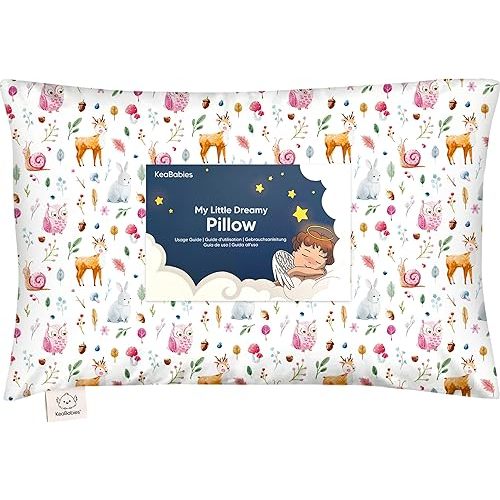 Toddler Pillow with Pillowcase - 13x18 My Little Dreamy Kids Travel Bed Pillows for Sleeping, Organic Cotton Small Pillowcase, Soft & Breathable, Machine Washable, Toddlers 2-5 years old (Forestland)