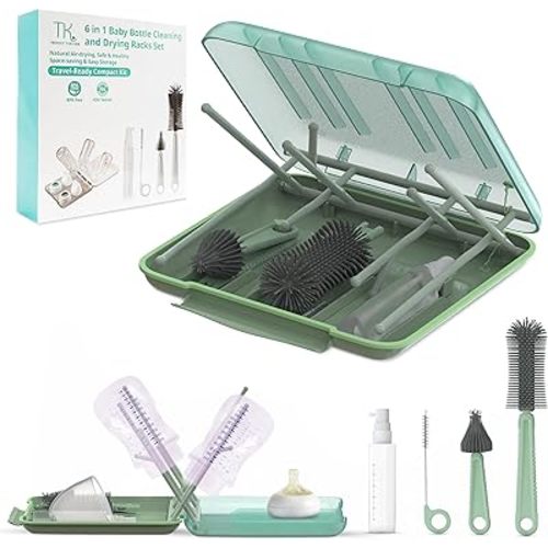 Travel Bottle Cleaner Kit - Versatile Portable Bottle Cleaning Kit for Parents - BPA-Free & Portable Baby Travel Essential - Bottle Drying Rack for Traveling & Everyday Use - Baby Bottles Drying Rack