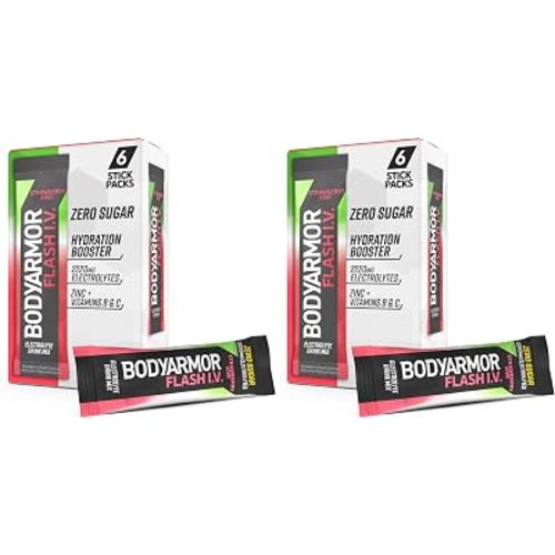 BODYARMOR Flash IV Electrolyte Packets, Strawberry Kiwi - Zero Sugar Drink Mix, Coconut Water Powder (6 Count) (Pack of 2)
