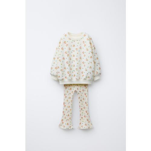 PRINTED RIB FLARE SWEATSHIRT AND LEGGING SET - Ecru | ZARA United States