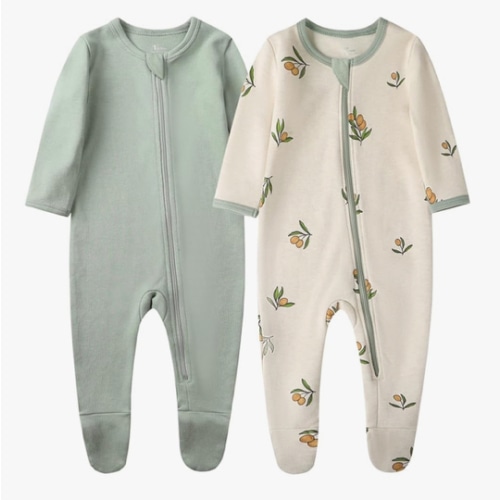O2 BABY Baby 2pk Organic Cotton Zip-Front Sleeper Pajamas, Footed Sleep 'n Play