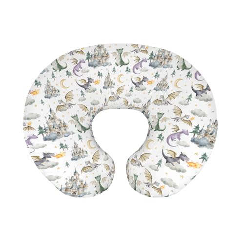 EyMzcod Baby Boy Girl Nursing Pillow Cover Dragon Tale Castle, Watercolor Green Moon Clouds Stars Tree Breastfeeding Pillowcase, Bottle Feeding Pillow Slipcover Cover Only White One Size