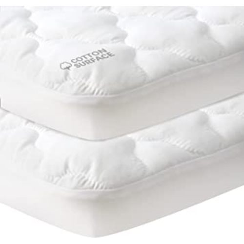 Waterproof Pack and Play Mattress Pad Sheets Fitted 2 Pack (Cover Only), Cotton Fabric Pack and Play Protector, Fits Graco Play Yard, Baby Mini Crib Sheet Cover