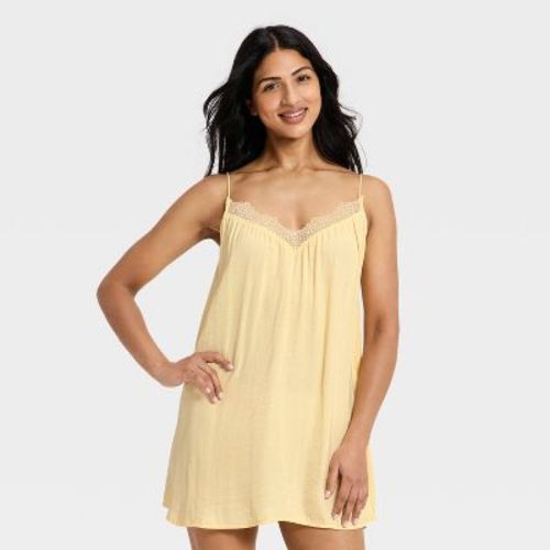 Women's Luxury Collection Lace Trim Satin Chemise - Auden™ Yellow L