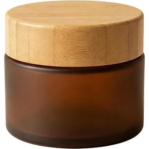 erioctry 150ML 5oz Empty Amber PET Plastic Cosmetic Container Case with Natural Bamboo Cap Cream Lotion Box Ointments Bottle Food Bottle Makeup Pot Jar