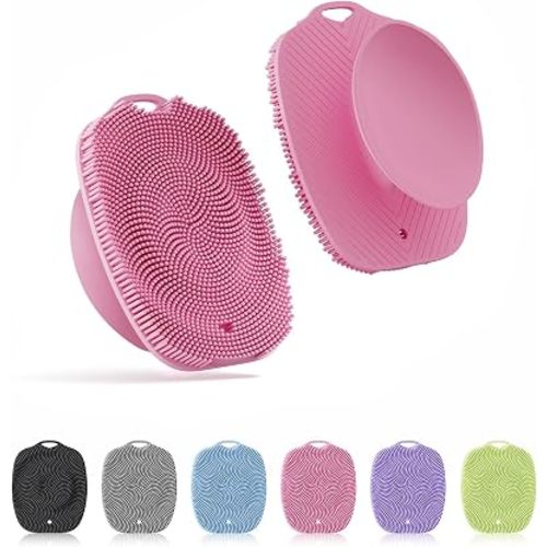 Soft Silicone Body Scrubber, Gentle Like a Hand Exfoliating Your Skin and Build Up Lather Easily, Back Large Suction Cup Easy to Store, Long-Lasting & Deep Clean (Pink)