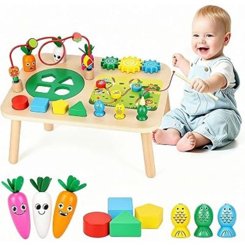 Activity Table, Montessori Toys for 1 2 Year Old Girls Boy Gifts, 7 in 1 Wooden Sensory Play Table for Toddler 1 2 3, Learning Toys for Baby 12-18 Months 1st Christmas Birthday Gifts