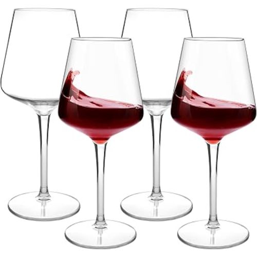 Floating Wine Glasses for Pool 15 OZ Unbreakable Tritan Plastic Stemmed Red Wine Glasses Ideal for Beach Bar Camping Dishwasher Safe, Set of 4