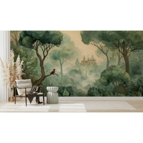 Red Barrel Studio® Forest Castle Wallpaper Misty Removable Peel And Stick Woodland Wall Mural | Wayfair