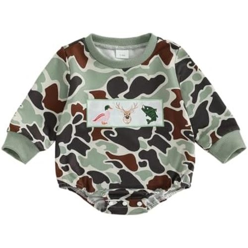 Baby Boy Duck Hunting Clothes Short Sleeve Camo Bubble Romper Shirt Onesie Bodysuit Infant Summer Outfit