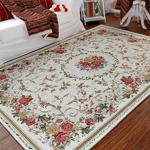 UKELER Rustic Shabby Rose Rug Luxury Vintage Elegant Traditional Rugs Accent Floral Rugs Carpet for Home Living Room/Bedroom, 4' x 6', Country Rose