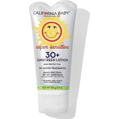 California Baby Super Sensitive SPF 30+ Sunscreen | Broad Spectrum | Titanium Dioxide | Hypoallergenic Unscented Mineral Sunscreen | Reef Safe Sunscreen | Sensitive Skin Friendly | 82g / 2.9oz