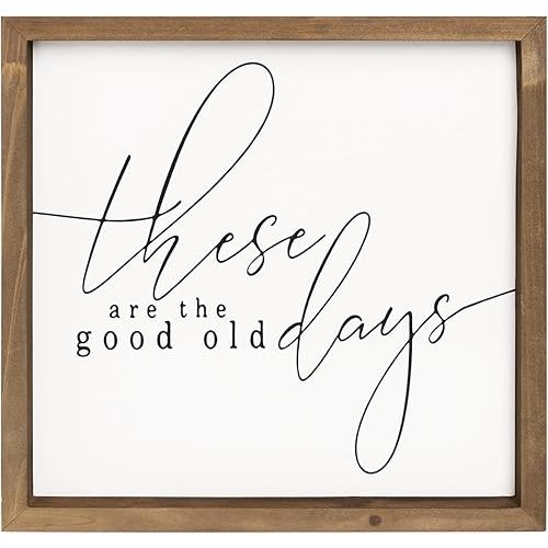 flangairy 11.8×11.8In Wooden These Are The Good Old Days Sign, Motivational Quote Wall Art Home Bedroom Room Table Rustic Farmhouse Decoration