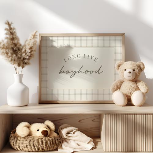 Vintage Boy Nursery Wall Art Set | Blue Airplane & Hot Air Balloon Prints | Baby Boy Room Decor | Long Live Boyhood Quote | Digital Download