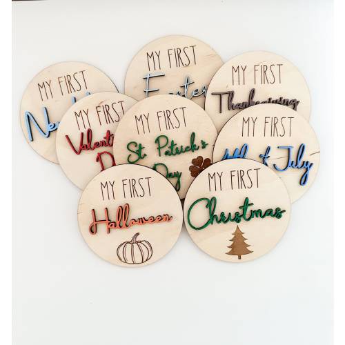3DFirst Holiday Milestones | Wooden Milestone Disc | My First Photo Markers | Baby's First Year Keepsake | Baby Photo Prop| Baby Shower Gift