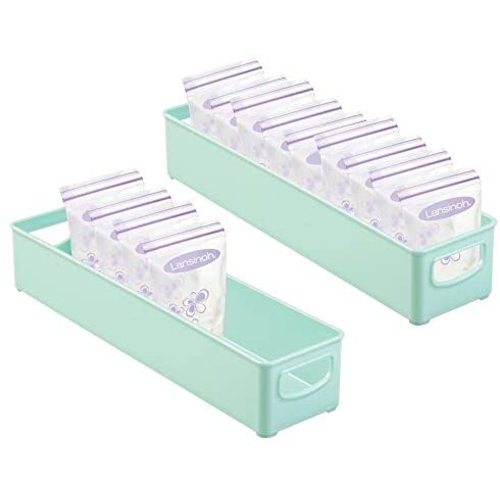 mDesign Storage Organizer Bin for Kitchen Cabinet, Pantry, Refrigerator, Countertop - BPA Free - Breast Milk, Bottles, Sippy Cups, Kids/Toddlers Food Pouches, Baby Food Jars, 2 Pack - Light Mint