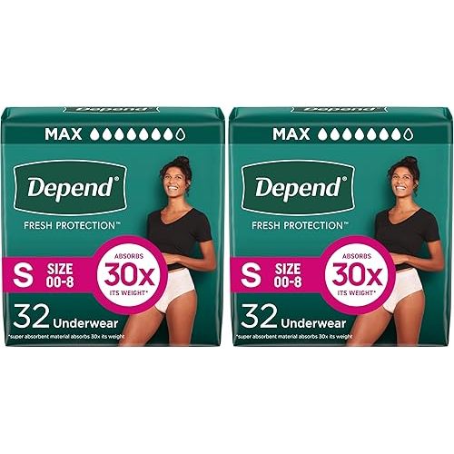 Depend Incontinence Underwear, Women, Small, 64 Count | Maximum Protection | Blush | Disposable