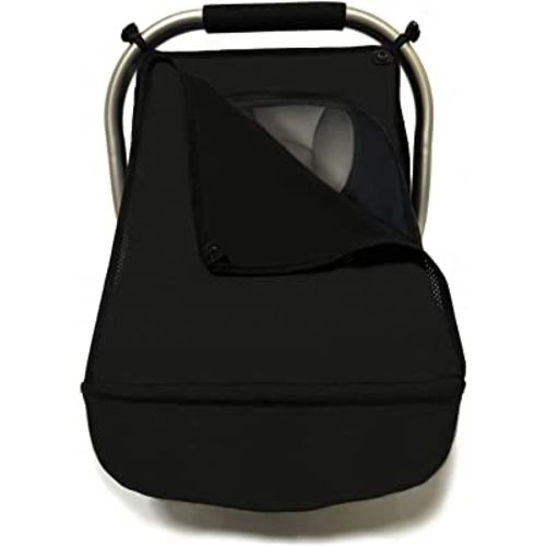 3-in-1 Car-Seat Canopy Cover - Protective Carseat Sun Shade Canopy with Privacy Shade Canopies Covers for Boys Girls,Inner Bug Nets for Newborn Infant Protect Baby from Mosquito & Insect (Black)