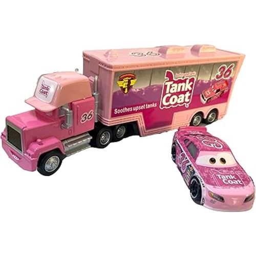 Movie Cars 2 3 Hauler Mack Truck & Speed Race Car 2PCS Vehicles Jackson Storm Cruz Ramirez Vehicles (Pink NO.36)