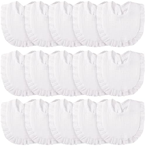 Kenning 18 Pcs Muslin Drool Baby Bibs Ruffle Absorbent Bib with Snap Button Boy Girl for Drooling Teething Infant Newborn