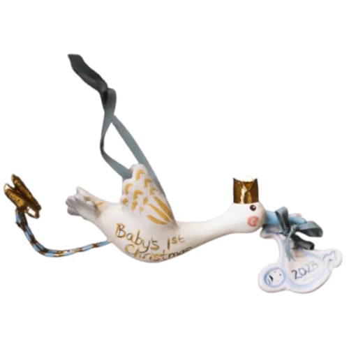 Baby's First Christmas Stork Ornament - blue | Handmade from Tricia Lowenfield Design