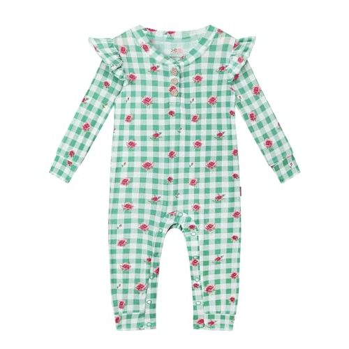 EASWEET Bamboo Viscose Baby Girl Romper Ruffled Long Sleeve Crew Neck Baby Girl Jumpsuit